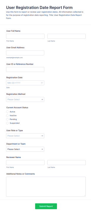 User Registration Date Report Form Template