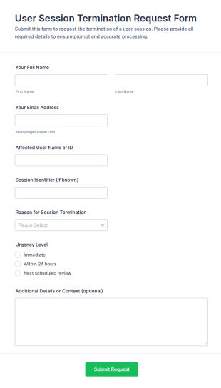 User Session Termination Request Form Template