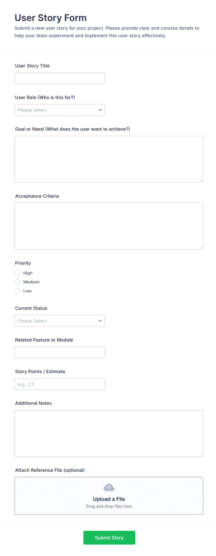 User Story Form Template