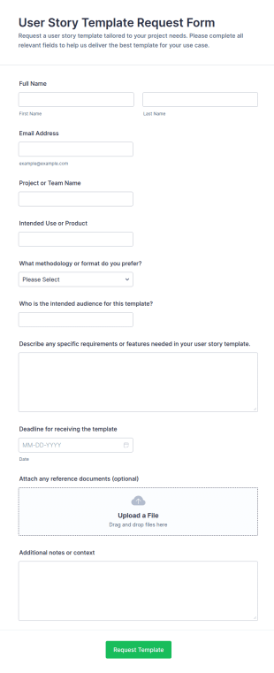 User Story Template Request Form