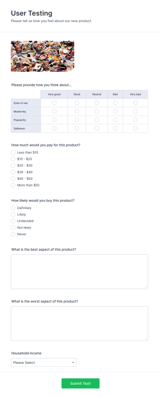 User Testing Survey Form Template