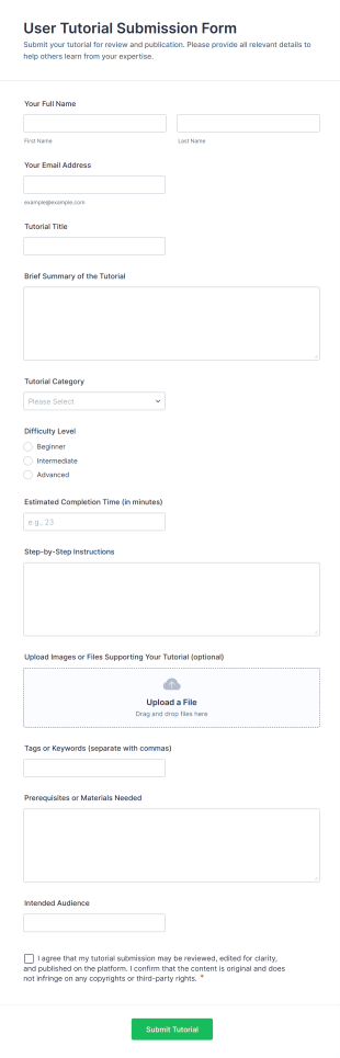 User Tutorial Submission Form Template