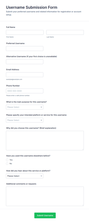 Username Submission Form Template