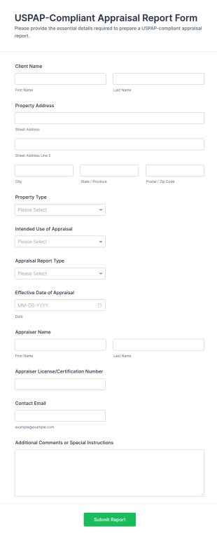 USPAP Compliant Appraisal Report Form Template