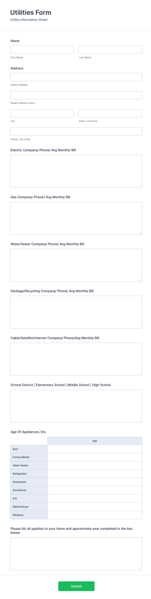 Utilities Form Template