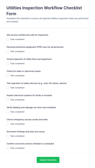 Utilities Inspection Workflow Checklist Form Template