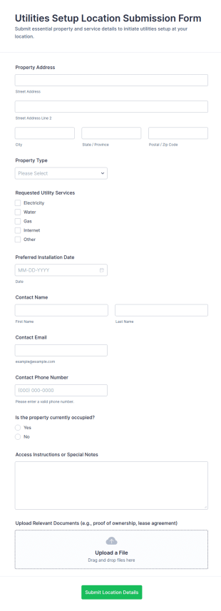 Utilities Setup Location Submission Form Template