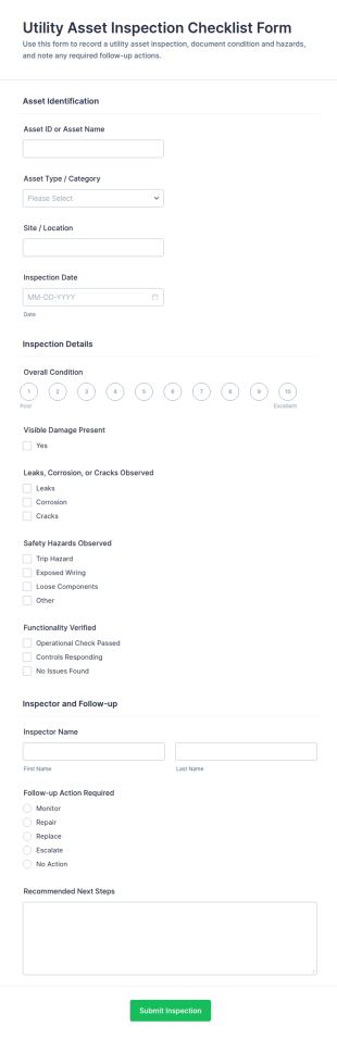 Utility Asset Inspection Checklist Form Template