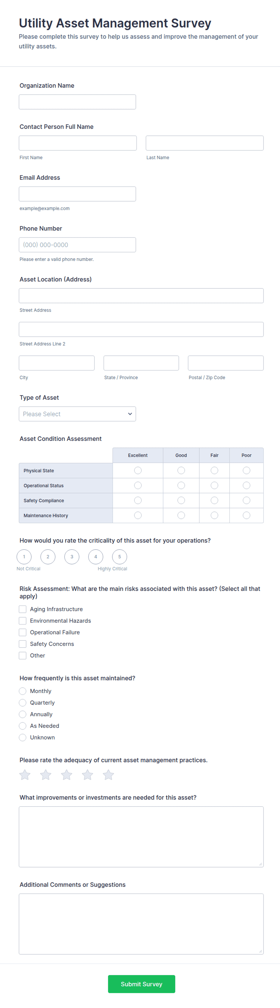 Utility Asset Management Survey Form Template | Jotform