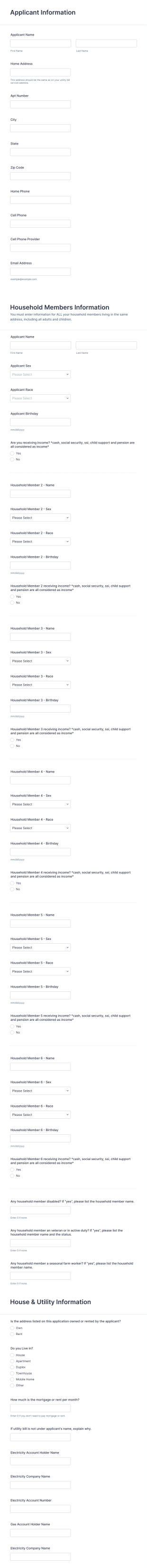 Utility Assistance Application Form Template