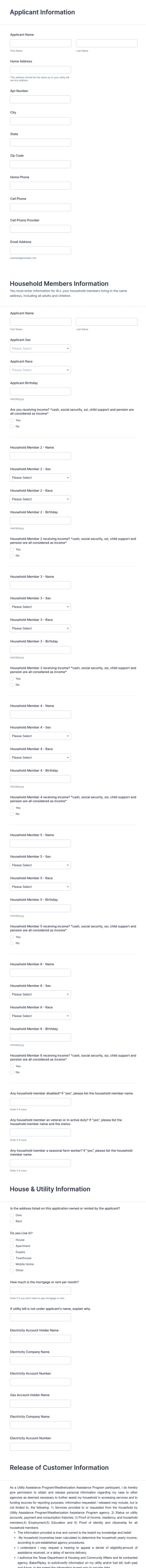 Utility Assistance Application Form Template