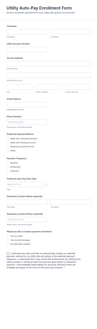 Utility Auto Pay Enrollment Form Template