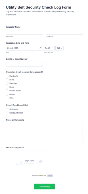 Utility Belt Security Check Log Form Template