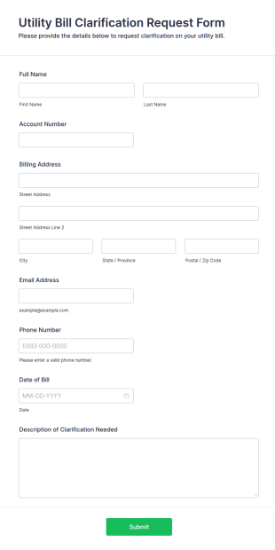 Utility Bill Clarification Request Form Template
