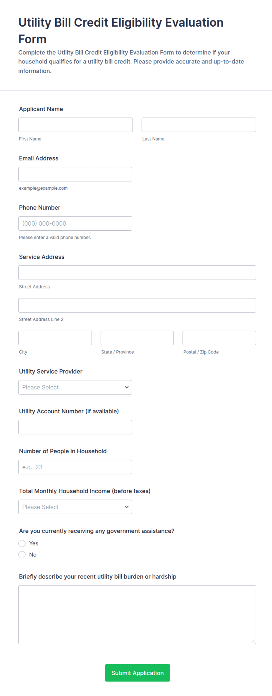 Utility Bill Credit Eligibility Evaluation Form Template | Jotform