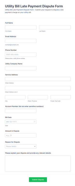 Utility Bill Late Payment Dispute Form Template