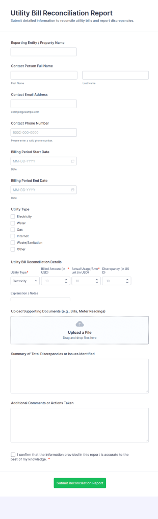 Utility Bill Reconciliation Report Form Template