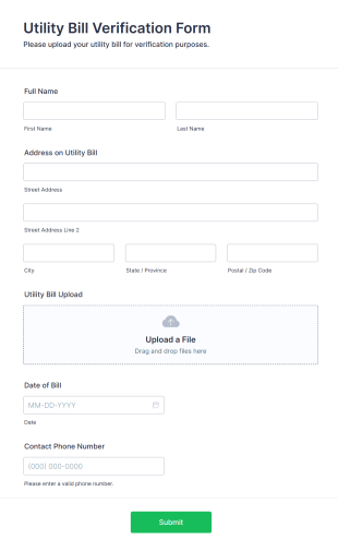 Utility Bill Verification Form Template