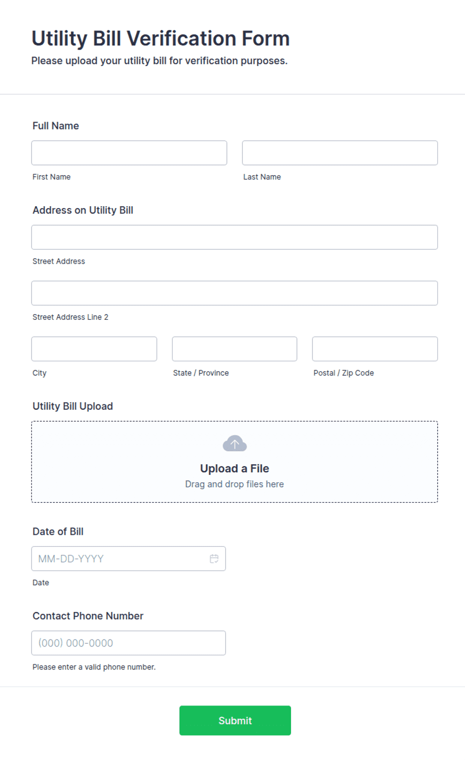 Meter Verification Form Utility Bill Verification Form Template | Jotform