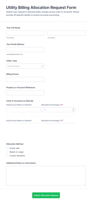 Utility Billing Allocation Request Form Template