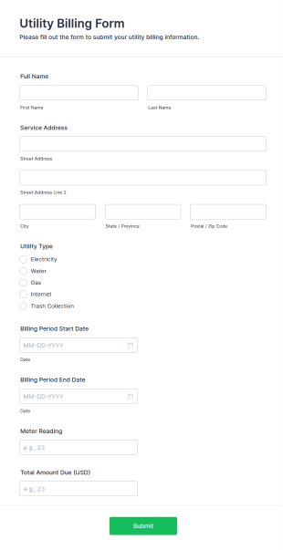 Utility Billing Form Template