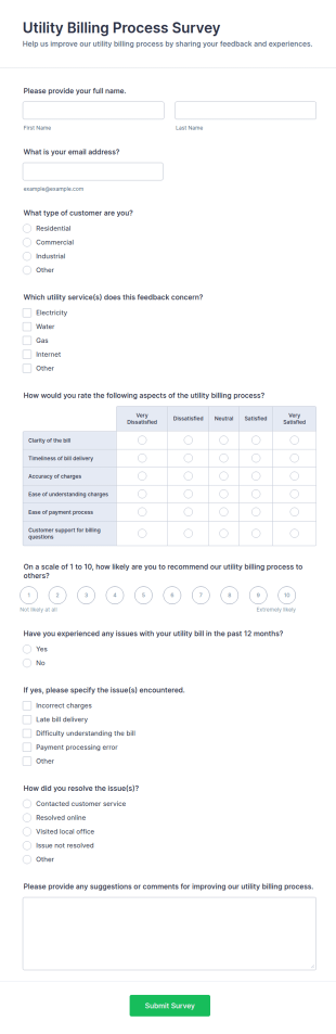 Utility Billing Process Survey Form Template