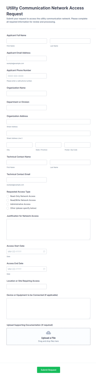 Utility Communication Network Access Request Form Template