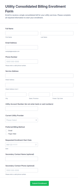 Utility Consolidated Billing Enrollment Form Template