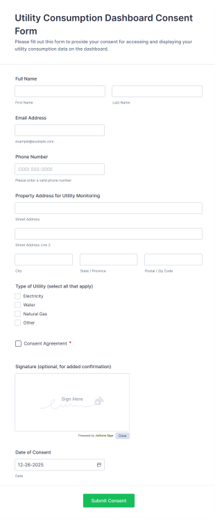 Utility Consumption Dashboard Consent Form Template