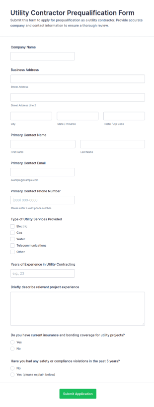 Utility Contractor Prequalification Form Template