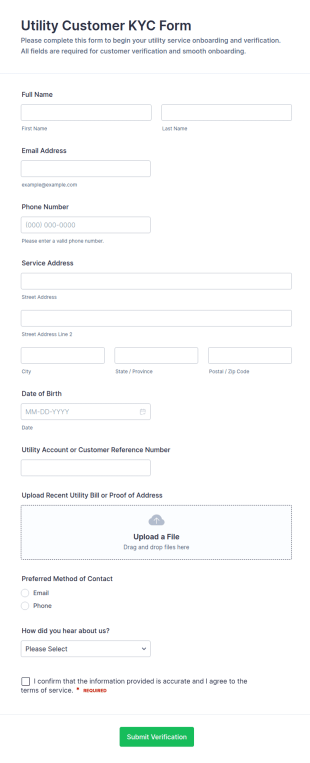 Utility Customer KYC Form Template