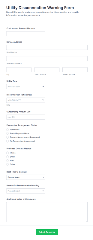 Utility Disconnection Warning Form Template