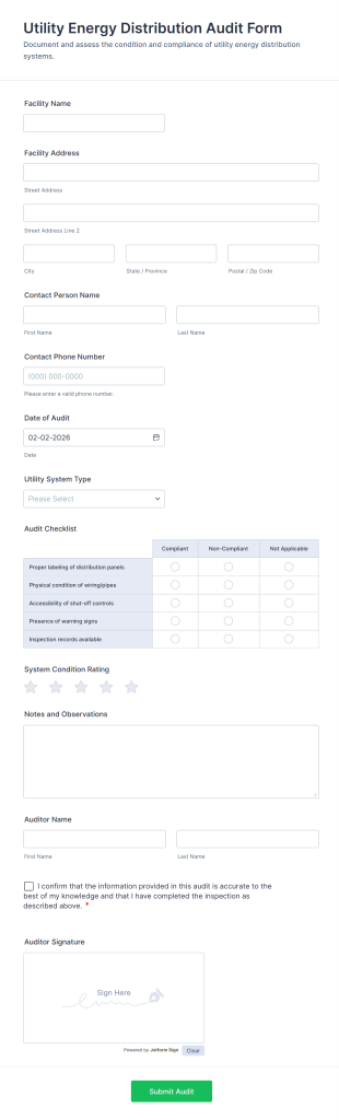 Utility Energy Distribution Audit Form Template