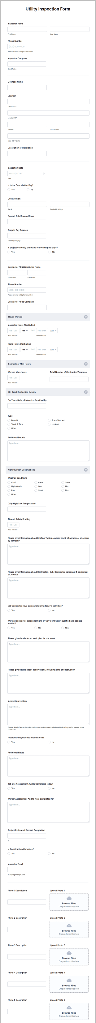 Utility Field Job Inspection Form Template