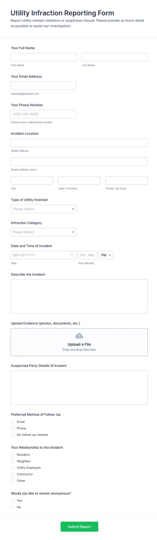Utility Infraction Reporting Form Template