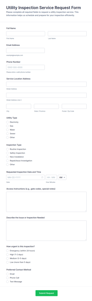 Utility Inspection Service Request Form Template