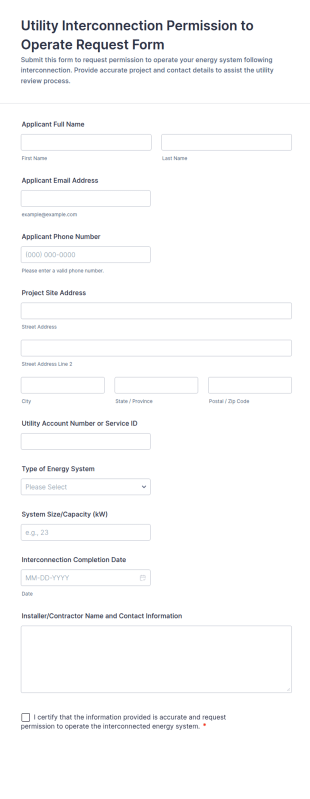 Utility Interconnection Permission To Operate Request Form Template