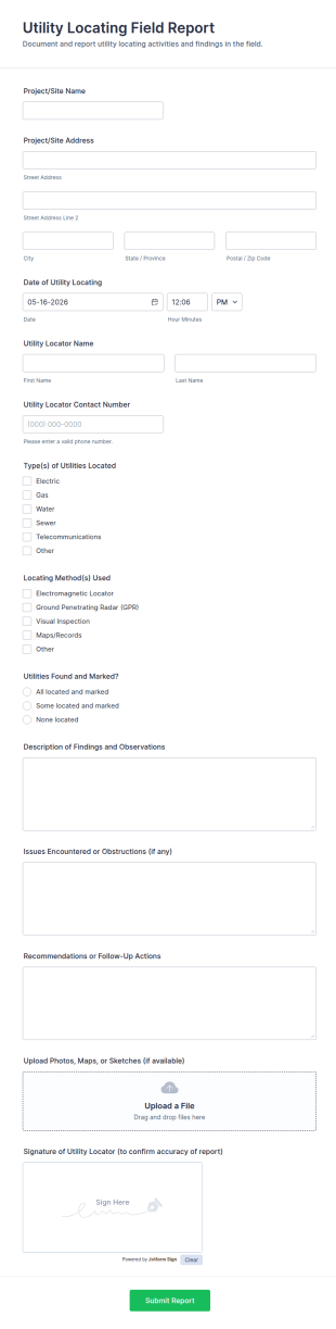 Utility Locating Field Report Form Template