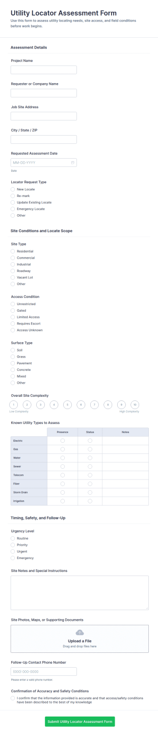 Utility Locator Assessment Form Template