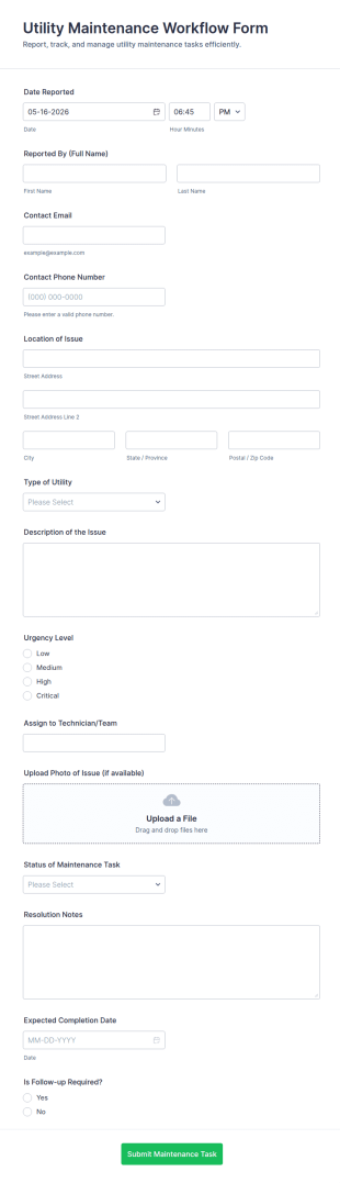 Utility Maintenance Workflow Form Template