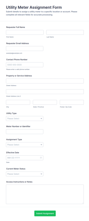 Utility Meter Assignment Form Template