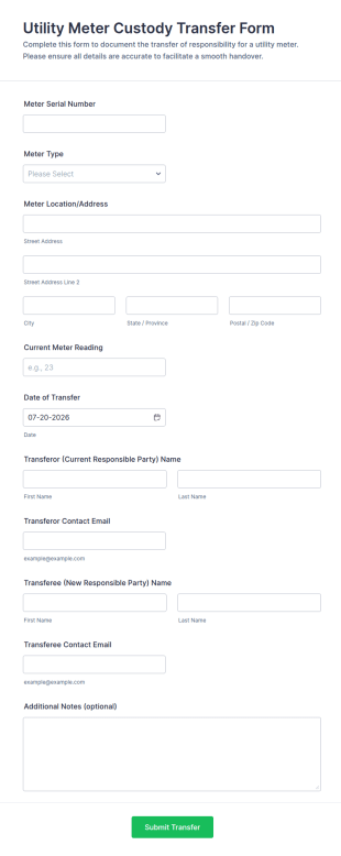 Utility Meter Custody Transfer Form Template
