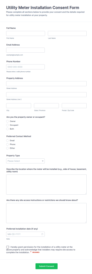 Utility Meter Installation Consent Form Template