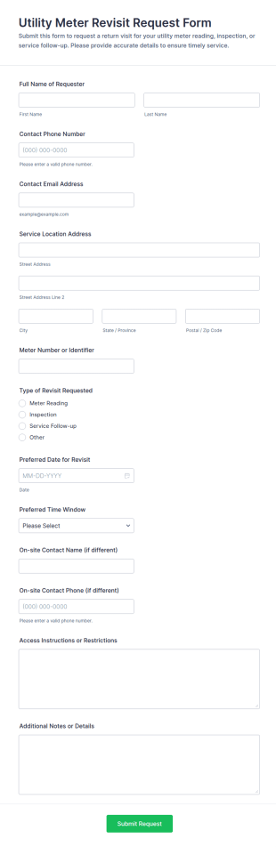 Utility Meter Revisit Request Form Template