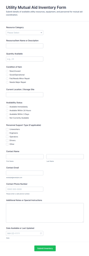 Utility Mutual Aid Inventory Form Template