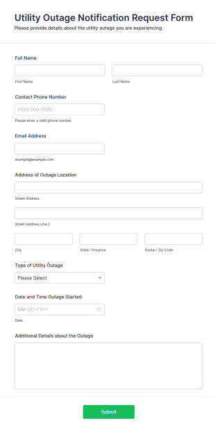 Utility Outage Notification Request Form Template