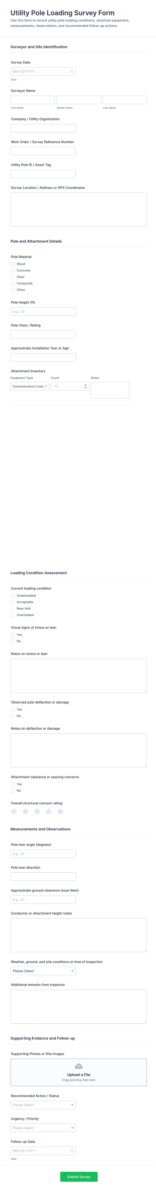 Utility Pole Loading Survey Form Template