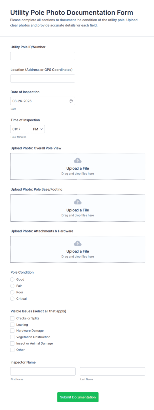 Utility Pole Photo Documentation Form Template