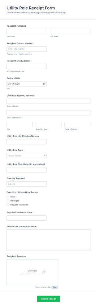 Utility Pole Receipt Form Template