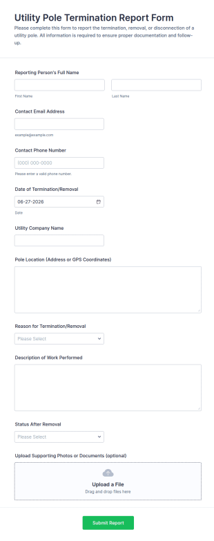 Utility Pole Termination Report Form Template